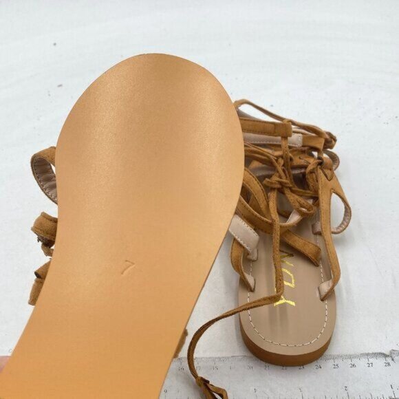 YDN Women Sexy Knee High Lace up Flats Fringe Low Heel Gladiator Strap Sandals - Picture 6 of 8